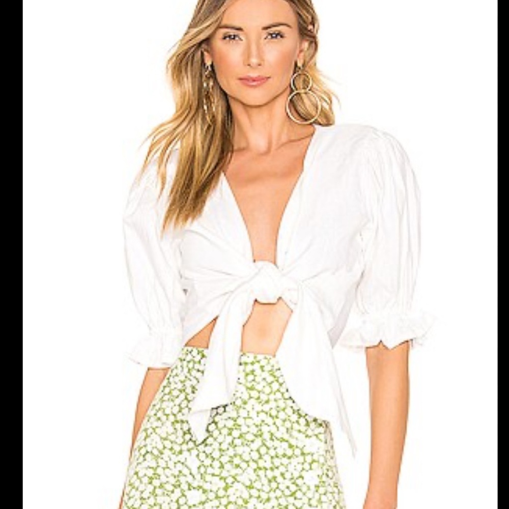 NWT Faithful to the Brand White Tie-Front linen Blouse, size Small